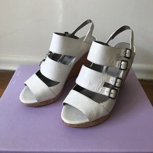 Botkier White Leather Wedge Sandals